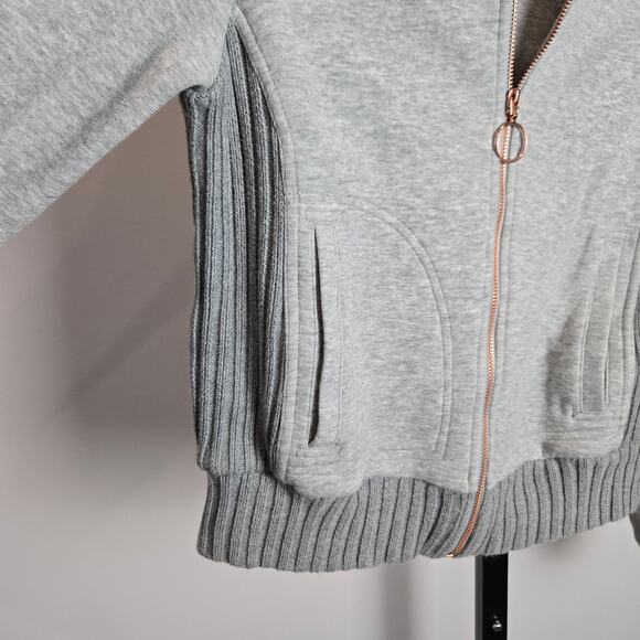 Anthropologie Saturday Sunday Gray Full Zip Bomber Sweater Ribbed Knit Jacket XS - Picture 2 of 8